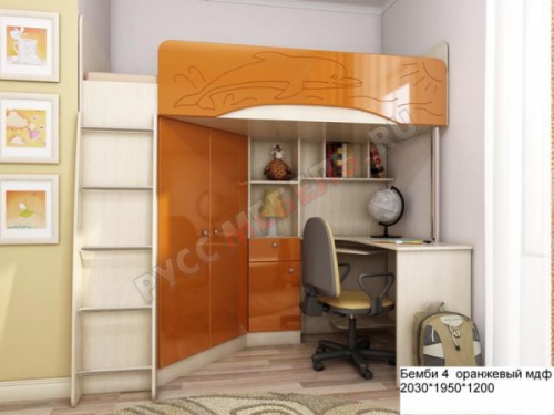 Кровать-чердак «Бемби-4 МДФ» (оранжевый)